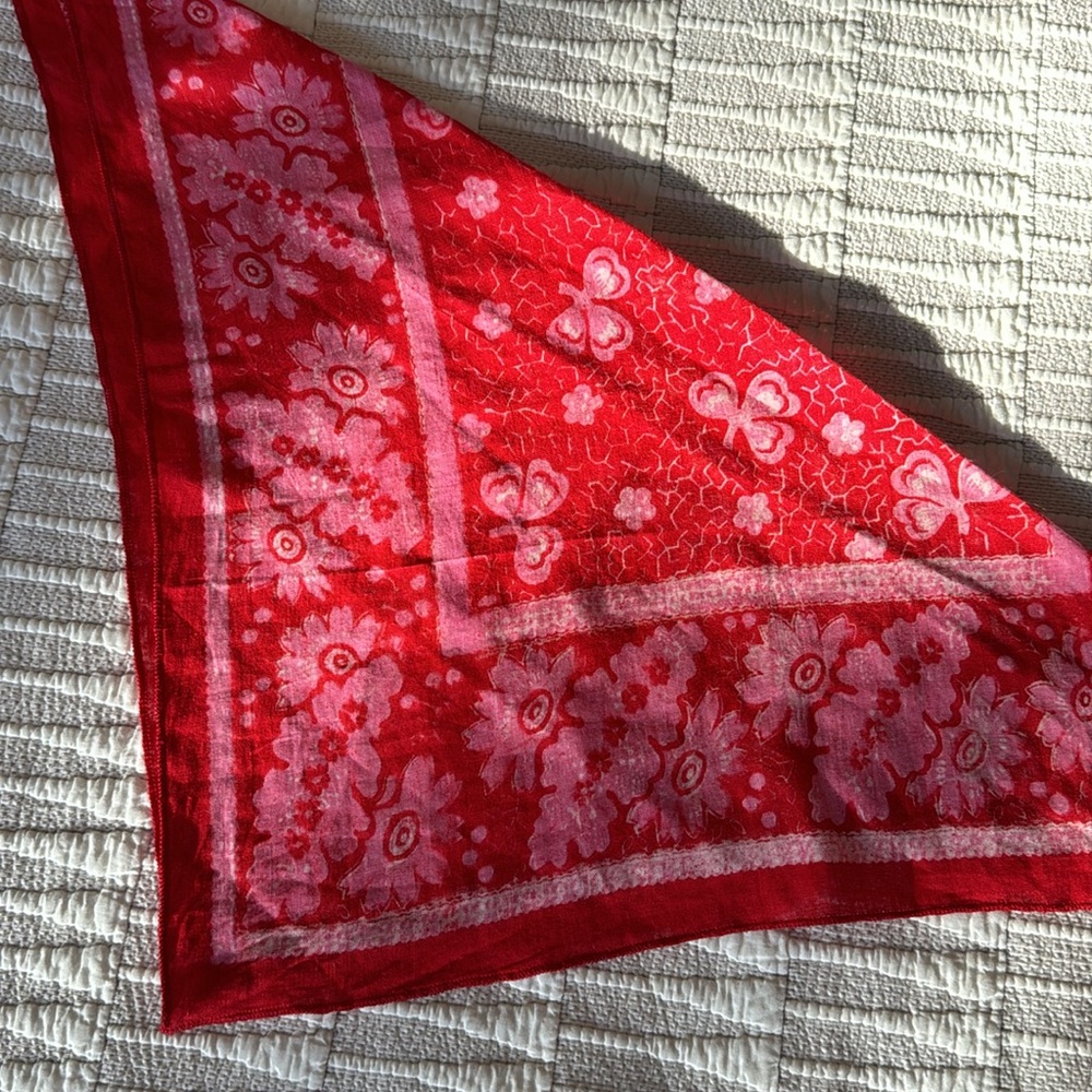 Red + Pink handkerchief scarf NWOT valentine pop of color